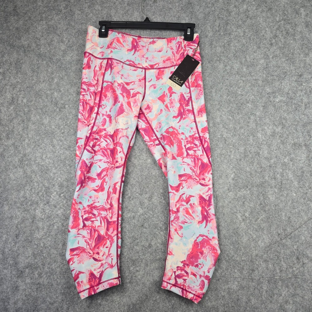 CALIA Essential Printed Tight Fit Capri‎ Women S Coral Tempest Clouds Ruched New